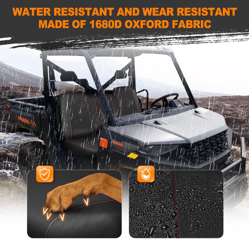BORDAN UTV Waterproof Seat Cover for 2017-2021 Polaris Ranger XP 1000/2020-2025 Polaris Ranger 1000, Heavy Duty 1680D Seat Covers for UTV Polaris Full Protection Outdoor (3 PCS) - Image 2